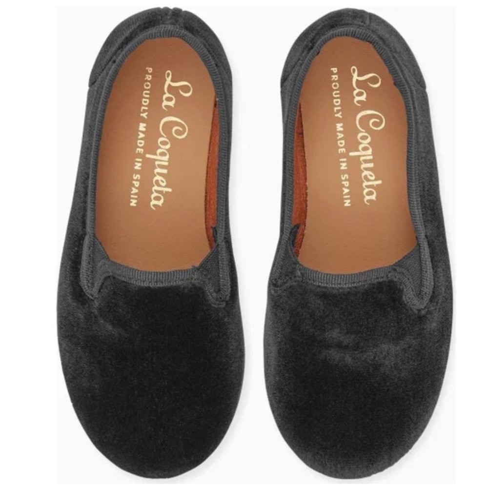 La Coqueta Boys/Girls Black Velvet Slippers Size 32